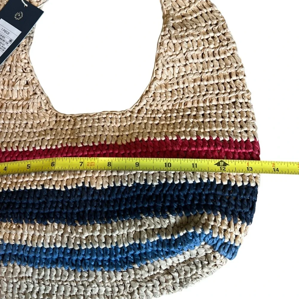 NWT‎ Universal Thread Women's Raffia Hobo Bag Tan Red Blue Stripe Shoulder Tote